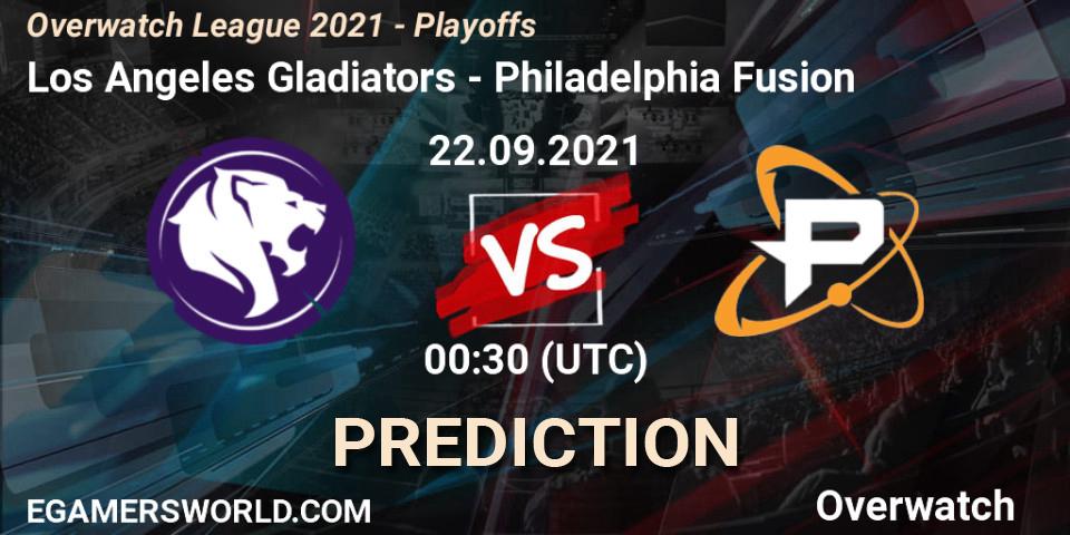 Prognose für das Spiel Los Angeles Gladiators VS Philadelphia Fusion. 22.09.21. Overwatch - Overwatch League 2021 - Playoffs
