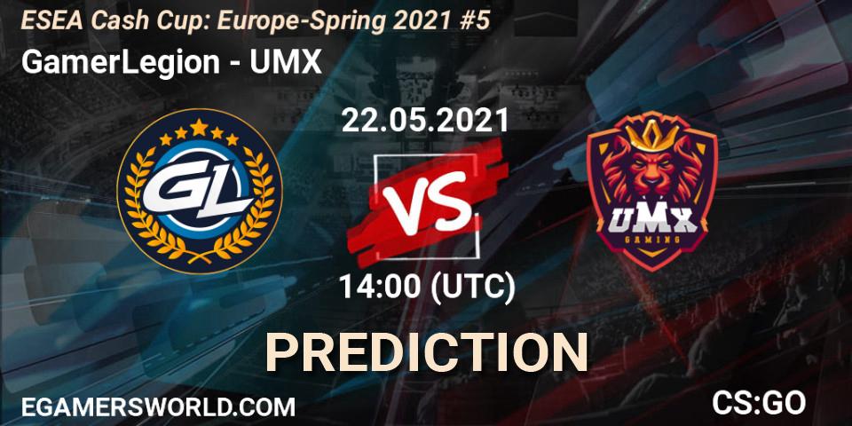 Prognose für das Spiel GamerLegion VS UMX. 22.05.2021 at 14:00. Counter-Strike (CS2) - ESEA Cash Cup: Europe - Spring 2021 #5