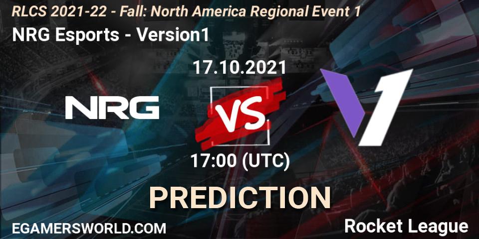 Prognose für das Spiel NRG Esports VS Version1. 17.10.2021 at 17:00. Rocket League - RLCS 2021-22 - Fall: North America Regional Event 1