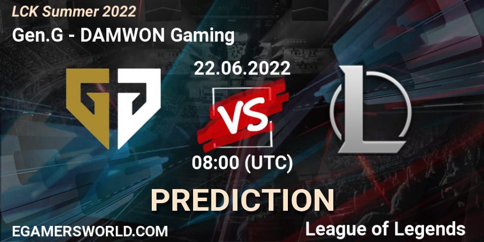 Prognose für das Spiel Gen.G VS DAMWON Gaming. 22.06.2022 at 08:00. LoL - LCK Summer 2022