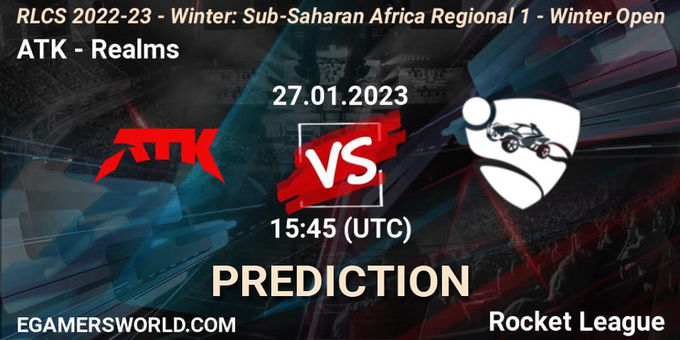 Prognose für das Spiel ATK VS Realms. 27.01.2023 at 15:45. Rocket League - RLCS 2022-23 - Winter: Sub-Saharan Africa Regional 1 - Winter Open