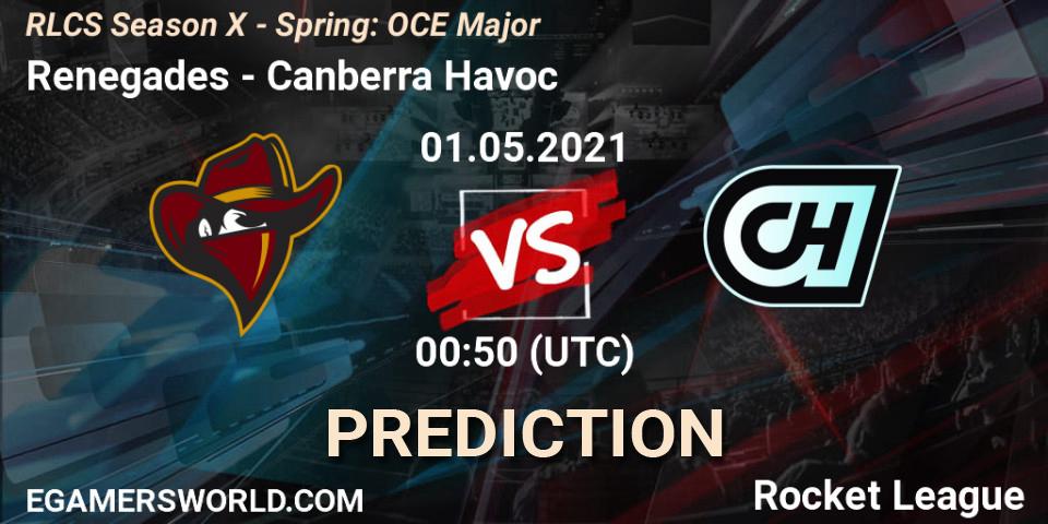 Prognose für das Spiel Renegades VS Canberra Havoc. 01.05.21. Rocket League - RLCS Season X - Spring: OCE Major