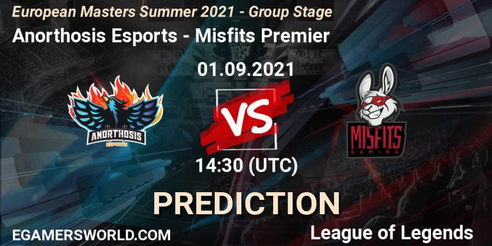 Prognose für das Spiel Anorthosis Esports VS Misfits Premier. 01.09.2021 at 14:30. LoL - European Masters Summer 2021 - Group Stage
