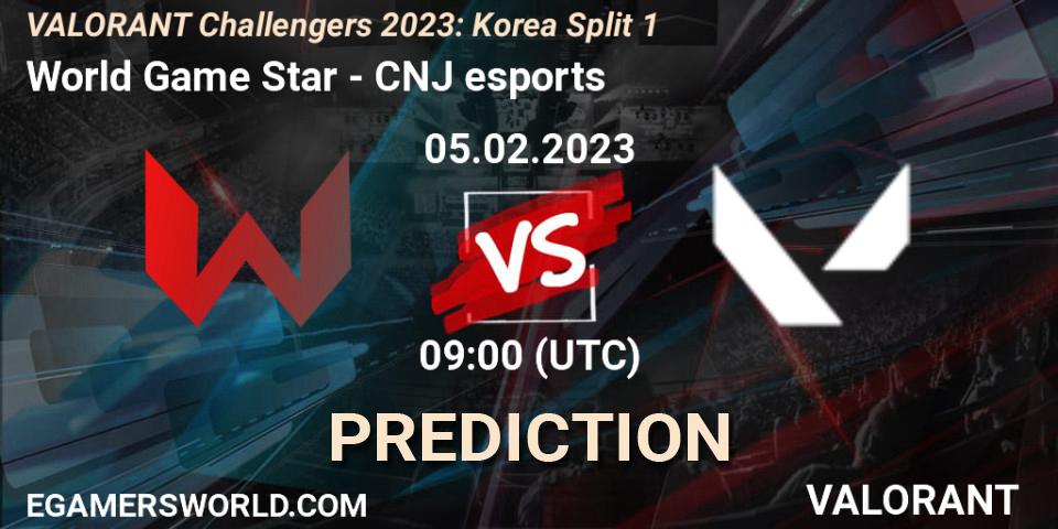 Prognose für das Spiel World Game Star VS CNJ Esports. 05.02.23. VALORANT - VALORANT Challengers 2023: Korea Split 1