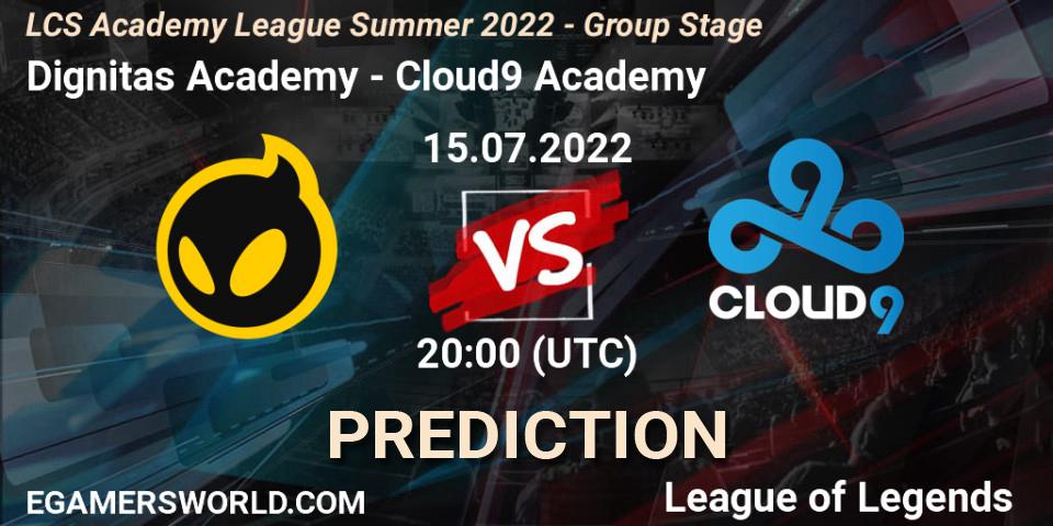 Prognose für das Spiel Dignitas Academy VS Cloud9 Academy. 15.07.22. LoL - LCS Academy League Summer 2022 - Group Stage