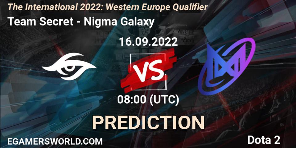Prognose für das Spiel Team Secret VS Nigma Galaxy. 16.09.22. Dota 2 - The International 2022: Western Europe Qualifier