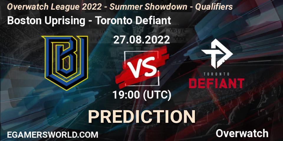 Prognose für das Spiel Boston Uprising VS Toronto Defiant. 27.08.2022 at 19:00. Overwatch - Overwatch League 2022 - Summer Showdown - Qualifiers