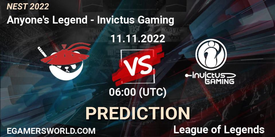 Prognose für das Spiel Anyone's Legend VS Invictus Gaming. 11.11.22. LoL - NEST 2022