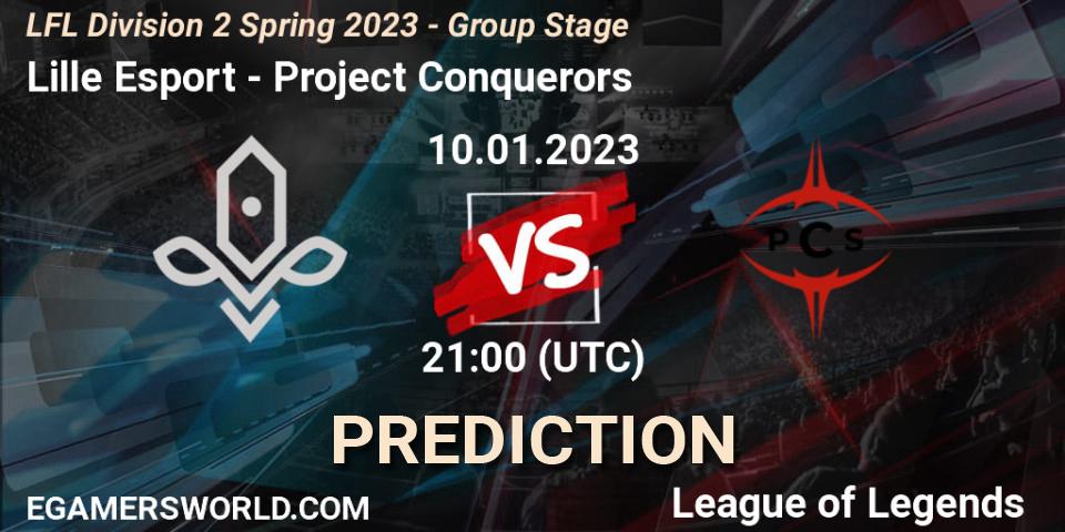 Prognose für das Spiel Lille Esport VS Project Conquerors. 10.01.2023 at 21:00. LoL - LFL Division 2 Spring 2023 - Group Stage