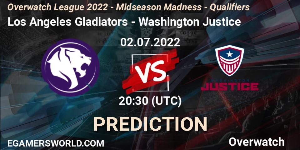 Prognose für das Spiel Los Angeles Gladiators VS Washington Justice. 02.07.2022 at 20:30. Overwatch - Overwatch League 2022 - Midseason Madness - Qualifiers