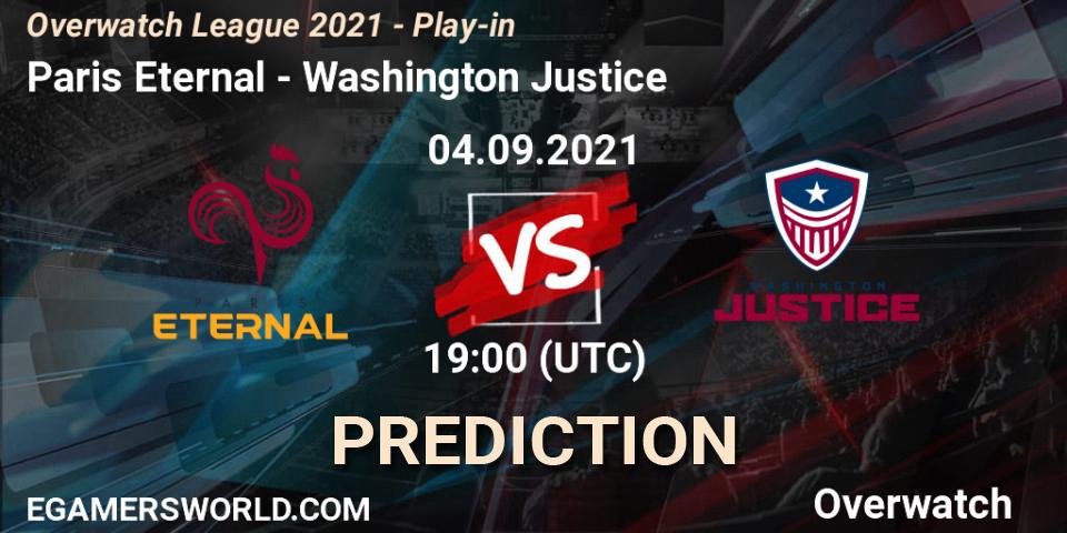 Prognose für das Spiel Paris Eternal VS Washington Justice. 04.09.21. Overwatch - Overwatch League 2021 - Play-in