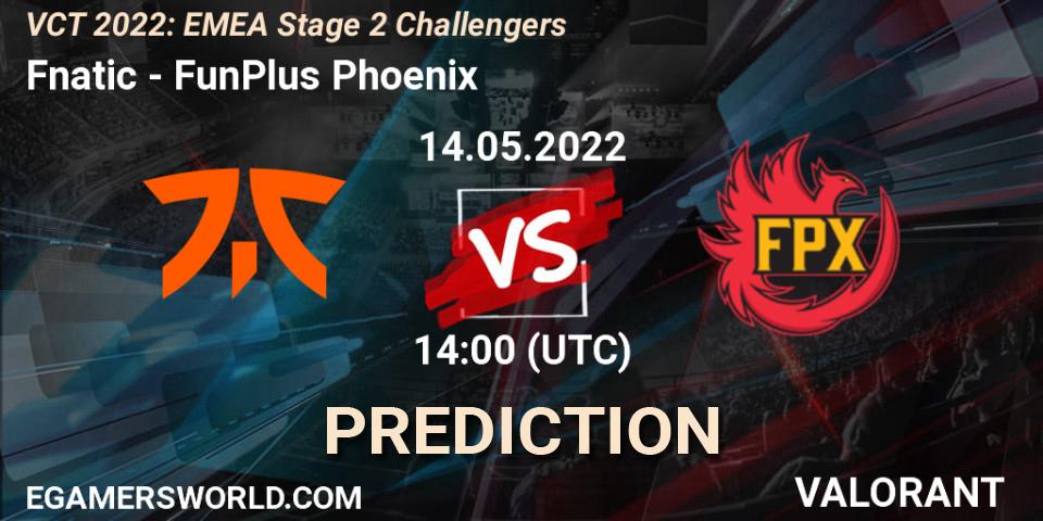 Prognose für das Spiel Fnatic VS FunPlus Phoenix. 14.05.2022 at 14:05. VALORANT - VCT 2022: EMEA Stage 2 Challengers