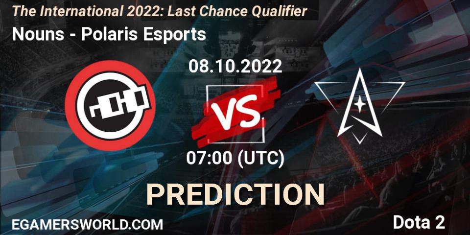 Prognose für das Spiel Nouns VS Polaris Esports. 08.10.22. Dota 2 - The International 2022: Last Chance Qualifier