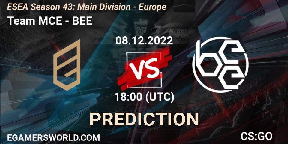 Prognose für das Spiel Team MCE VS BEE. 08.12.22. CS2 (CS:GO) - ESEA Season 43: Main Division - Europe