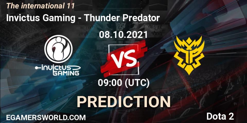 Prognose für das Spiel Invictus Gaming VS Thunder Predator. 08.10.2021 at 10:08. Dota 2 - The Internationa 2021