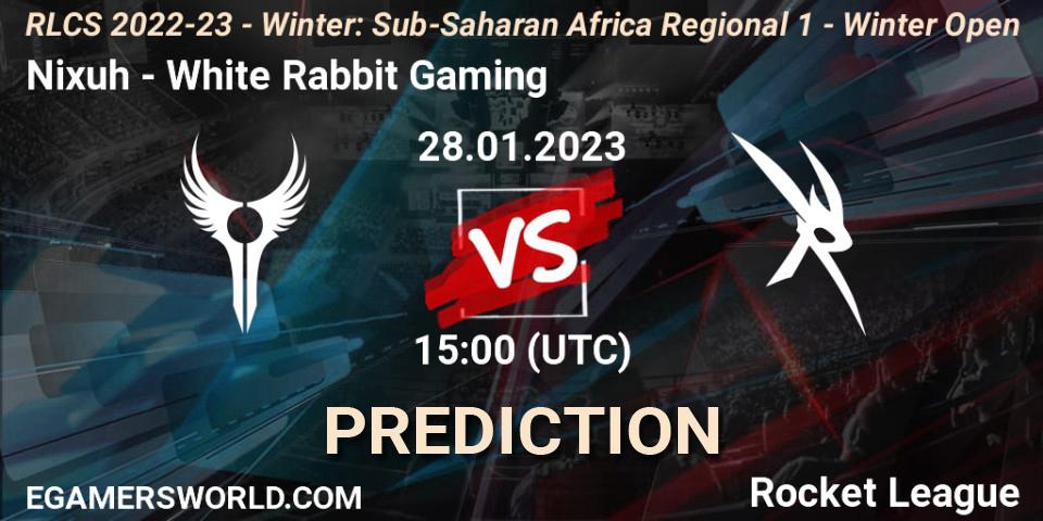 Prognose für das Spiel Nixuh VS White Rabbit Gaming. 28.01.23. Rocket League - RLCS 2022-23 - Winter: Sub-Saharan Africa Regional 1 - Winter Open