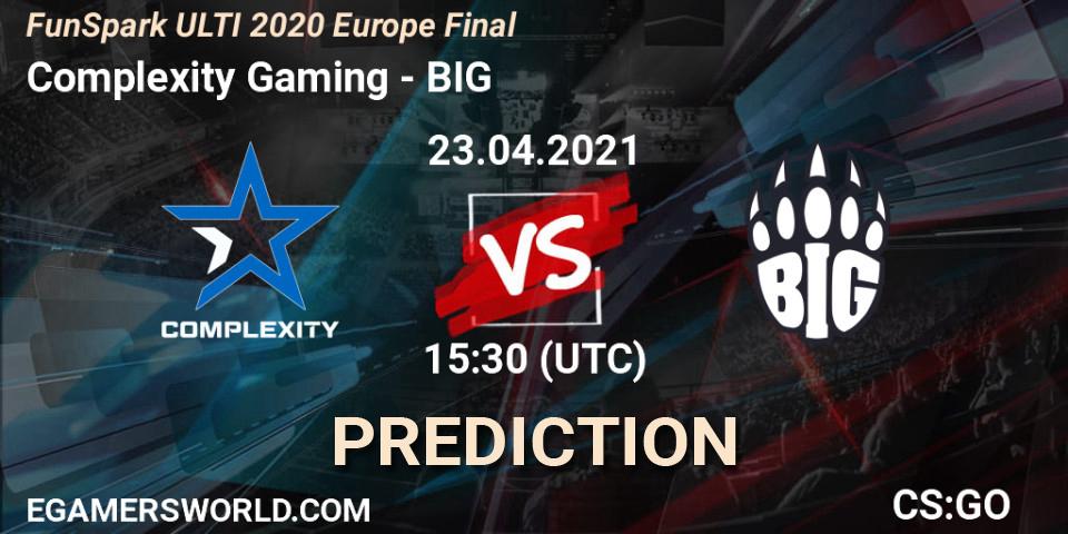 Prognose für das Spiel Complexity Gaming VS BIG. 23.04.21. CS2 (CS:GO) - Funspark ULTI 2020 Finals