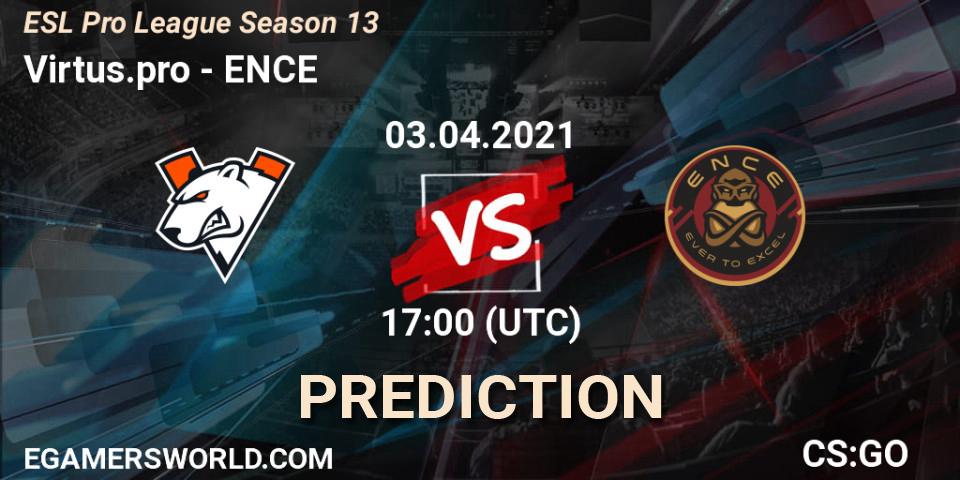 Prognose für das Spiel Virtus.pro VS ENCE. 03.04.2021 at 13:30. Counter-Strike (CS2) - ESL Pro League Season 13