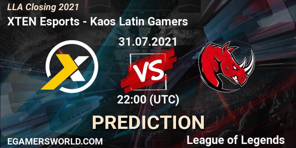 Prognose für das Spiel XTEN Esports VS Kaos Latin Gamers. 01.08.21. LoL - LLA Closing 2021