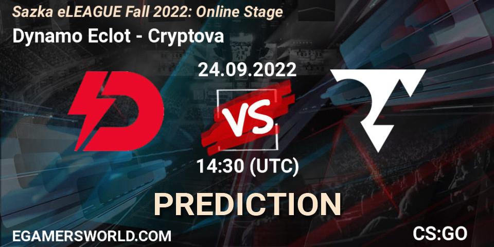 Prognose für das Spiel Dynamo Eclot VS Cryptova. 24.09.2022 at 14:30. Counter-Strike (CS2) - Sazka eLEAGUE Fall 2022: Online Stage
