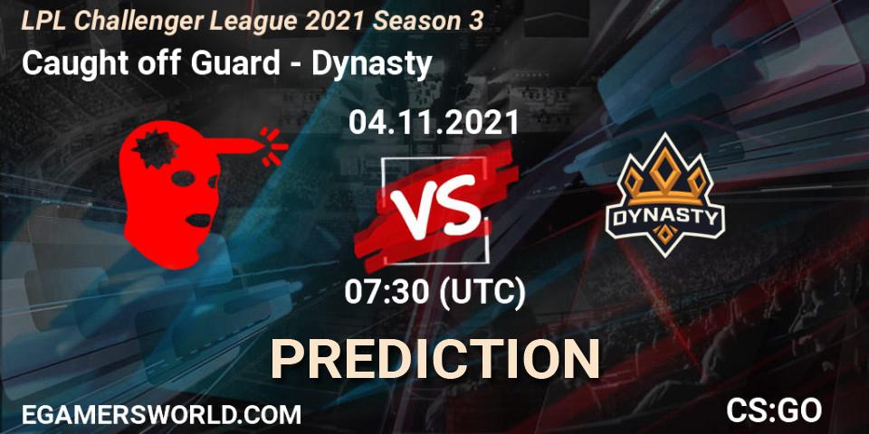Prognose für das Spiel Caught off Guard VS Dynasty. 04.11.2021 at 07:30. Counter-Strike (CS2) - LPL Challenger League 2021 Season 3
