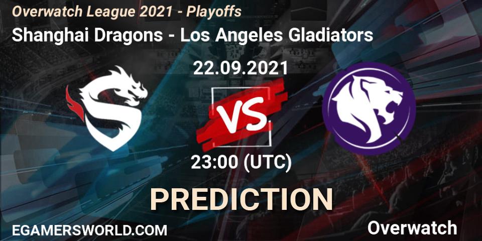 Prognose für das Spiel Shanghai Dragons VS Los Angeles Gladiators. 23.09.21. Overwatch - Overwatch League 2021 - Playoffs
