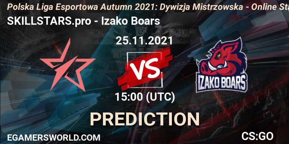 Prognose für das Spiel SKILLSTARS.pro VS Izako Boars. 25.11.21. CS2 (CS:GO) - Polska Liga Esportowa Autumn 2021: Dywizja Mistrzowska - Online Stage