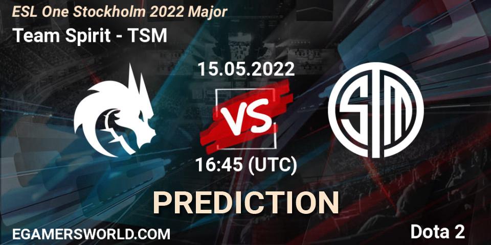 Prognose für das Spiel Team Spirit VS TSM. 15.05.22. Dota 2 - ESL One Stockholm 2022 Major