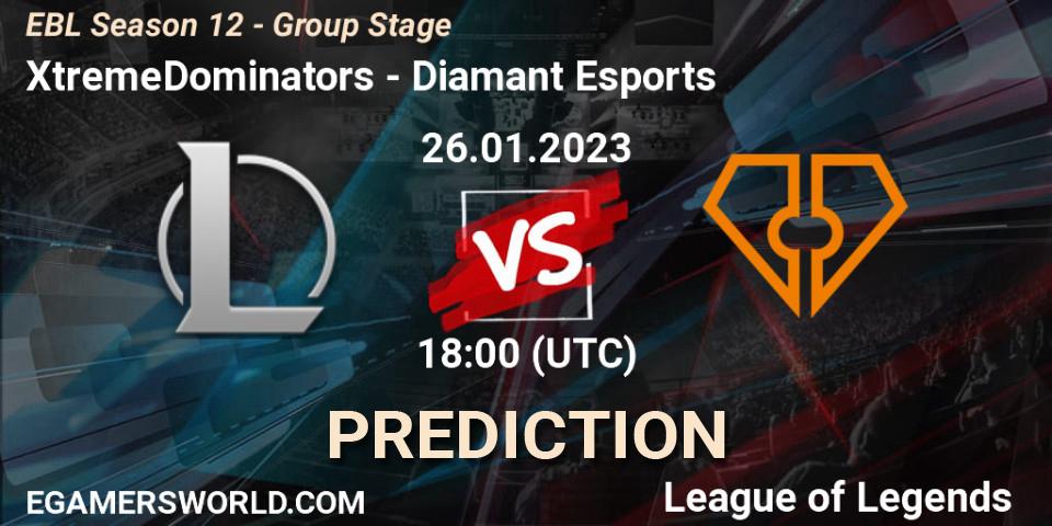 Prognose für das Spiel XtremeDominators VS Diamant Esports. 26.01.23. LoL - EBL Season 12 - Group Stage