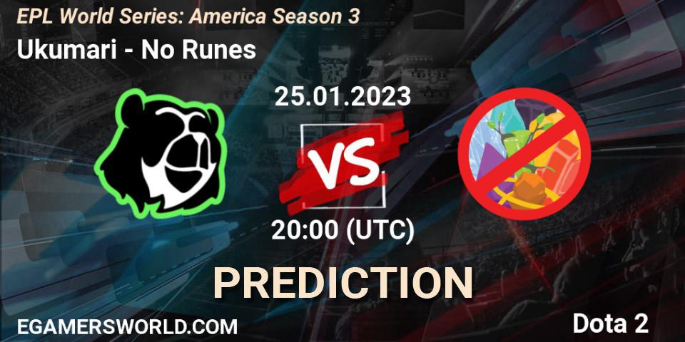 Prognose für das Spiel Ukumari VS No Runes. 25.01.23. Dota 2 - EPL World Series: America Season 3