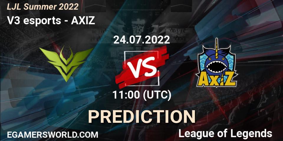 Prognose für das Spiel V3 esports VS AXIZ. 24.07.22. LoL - LJL Summer 2022