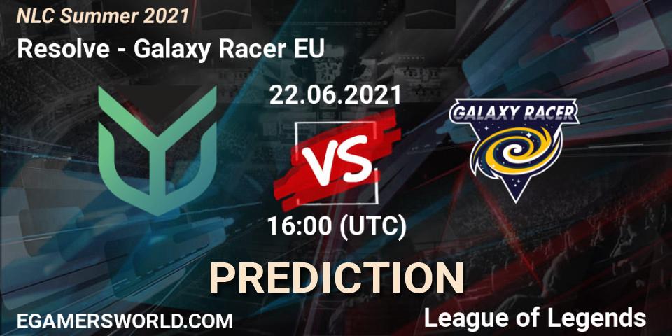 Prognose für das Spiel Resolve VS Galaxy Racer EU. 22.06.21. LoL - NLC Summer 2021