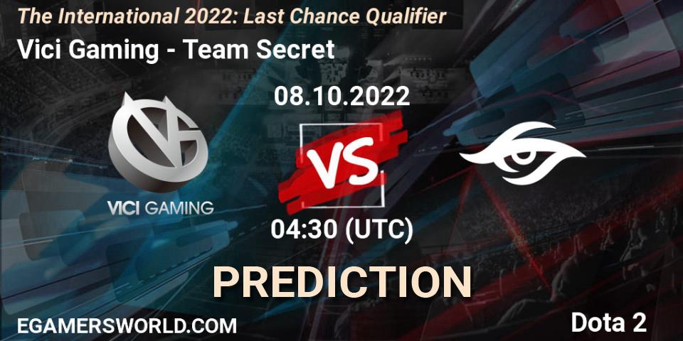 Prognose für das Spiel Vici Gaming VS Team Secret. 08.10.22. Dota 2 - The International 2022: Last Chance Qualifier
