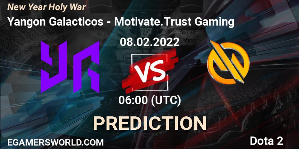 Prognose für das Spiel Yangon Galacticos VS Motivate.Trust Gaming. 06.02.2022 at 10:56. Dota 2 - New Year Holy War