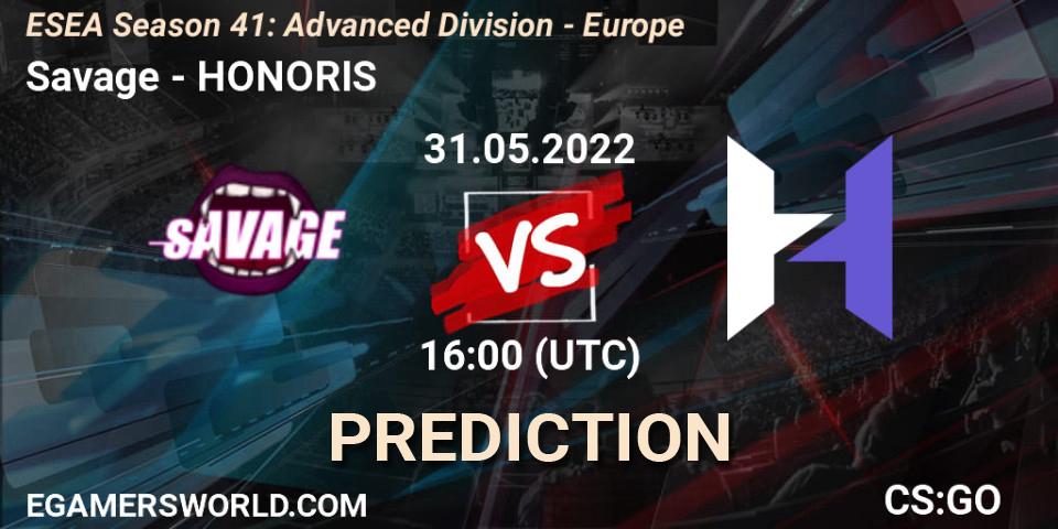 Prognose für das Spiel Savage VS HONORIS. 01.06.2022 at 16:00. Counter-Strike (CS2) - ESEA Season 41: Advanced Division - Europe