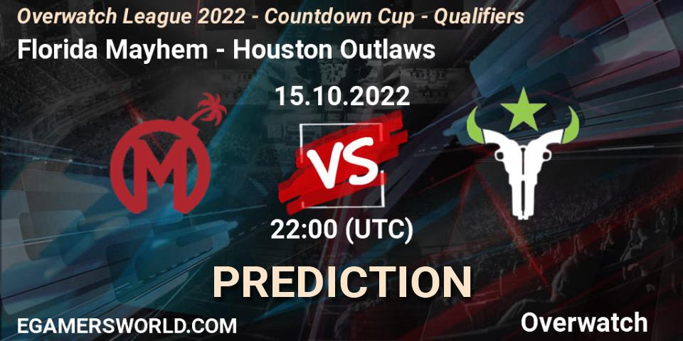 Prognose für das Spiel Florida Mayhem VS Houston Outlaws. 15.10.2022 at 22:30. Overwatch - Overwatch League 2022 - Countdown Cup - Qualifiers