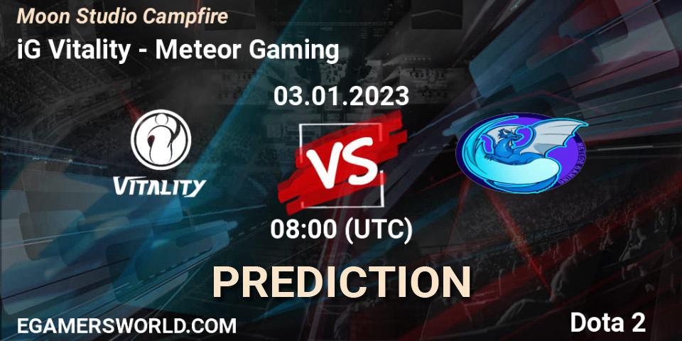 Prognose für das Spiel iG Vitality VS Meteor Gaming. 03.01.2023 at 08:00. Dota 2 - Moon Studio Campfire