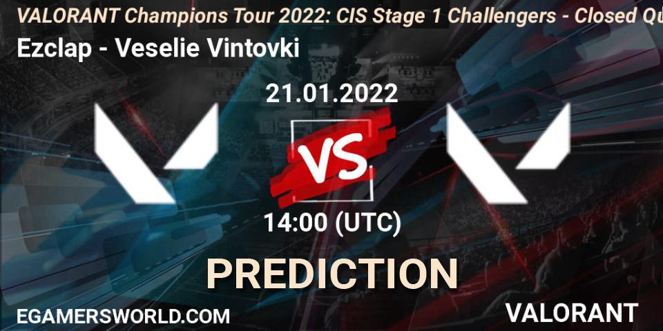 Prognose für das Spiel Ezclap VS Veselie Vintovki. 21.01.2022 at 14:00. VALORANT - VCT 2022: CIS Stage 1 Challengers - Closed Qualifier 2
