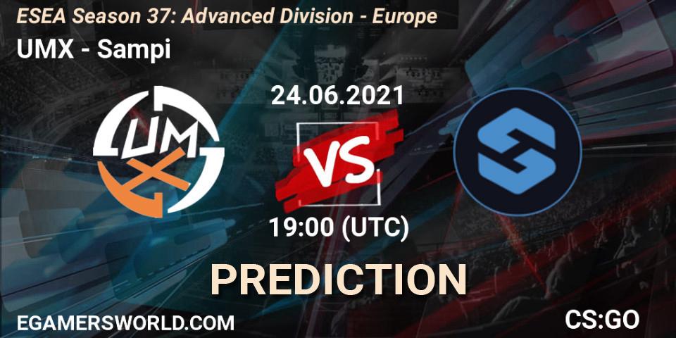 Prognose für das Spiel UMX VS Sampi. 24.06.2021 at 19:00. Counter-Strike (CS2) - ESEA Season 37: Advanced Division - Europe