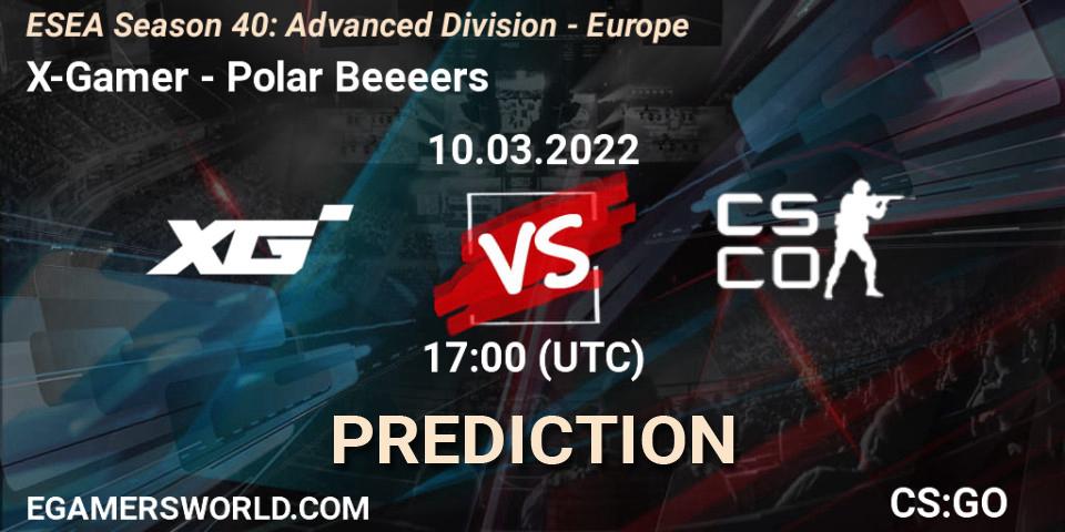 Prognose für das Spiel X-Gamer VS Polar Beeeers. 10.03.2022 at 17:00. Counter-Strike (CS2) - ESEA Season 40: Advanced Division - Europe