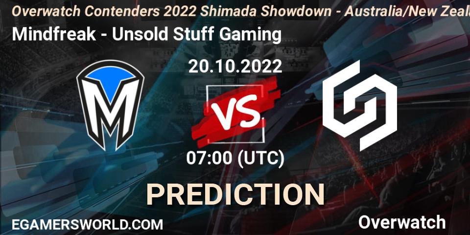 Prognose für das Spiel Mindfreak VS Unsold Stuff Gaming. 20.10.2022 at 07:00. Overwatch - Overwatch Contenders 2022 Shimada Showdown - Australia/New Zealand - October