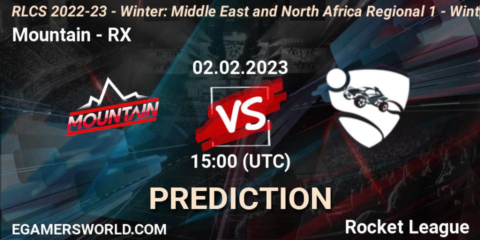 Prognose für das Spiel Mountain VS RX. 02.02.2023 at 15:00. Rocket League - RLCS 2022-23 - Winter: Middle East and North Africa Regional 1 - Winter Open
