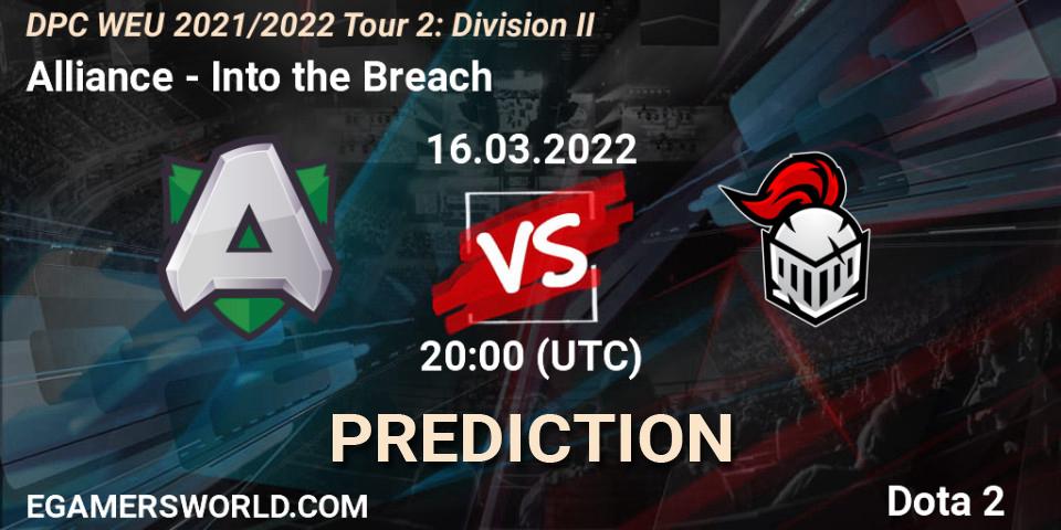 Prognose für das Spiel Alliance VS Into the Breach. 16.03.22. Dota 2 - DPC 2021/2022 Tour 2: WEU Division II (Lower) - DreamLeague Season 17