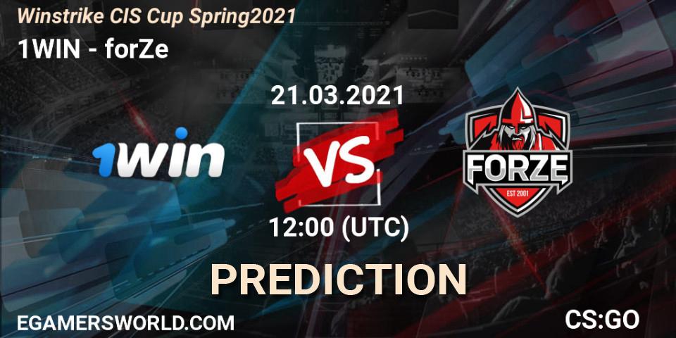 Prognose für das Spiel 1WIN VS forZe. 21.03.2021 at 09:00. Counter-Strike (CS2) - Winstrike CIS Cup Spring 2021