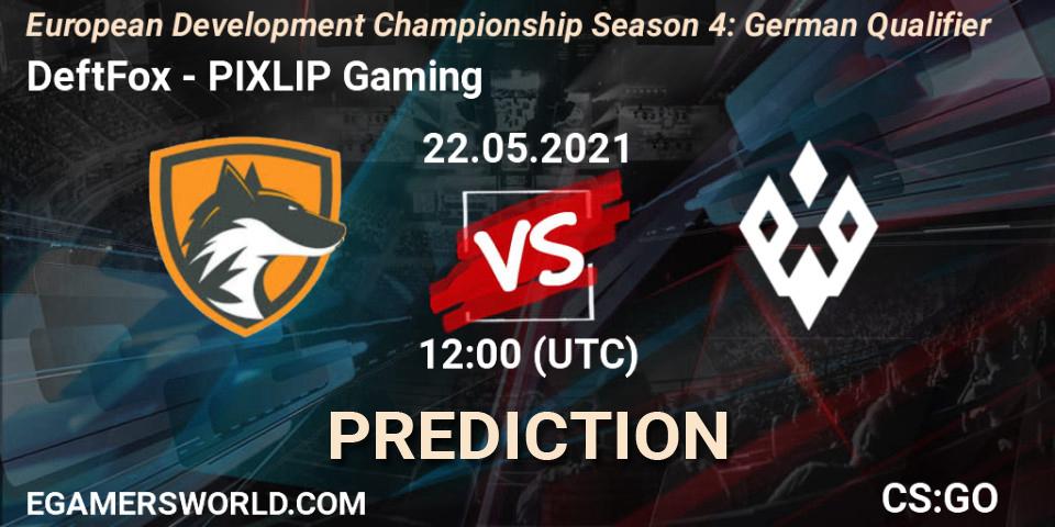 Prognose für das Spiel DeftFox VS PIXLIP Gaming. 22.05.2021 at 14:00. Counter-Strike (CS2) - European Development Championship Season 4: German Qualifier