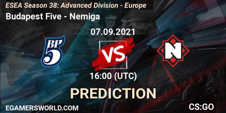 Prognose für das Spiel Budapest Five VS Nemiga. 07.09.21. CS2 (CS:GO) - ESEA Season 38: Advanced Division - Europe
