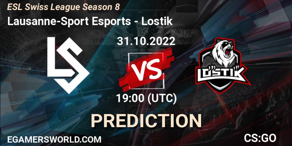 Prognose für das Spiel Lausanne-Sport Esports VS Lostik. 31.10.2022 at 19:00. Counter-Strike (CS2) - ESL Swiss League Season 8