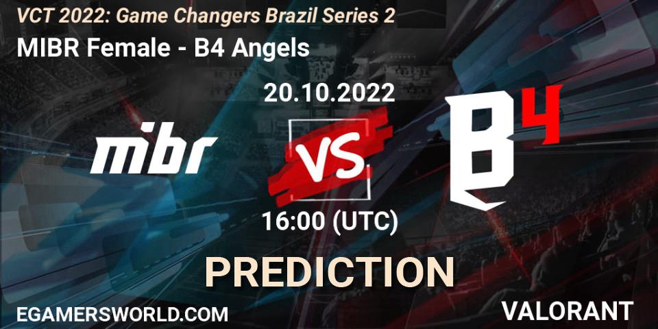 Prognose für das Spiel MIBR Female VS B4 Angels. 20.10.2022 at 16:20. VALORANT - VCT 2022: Game Changers Brazil Series 2
