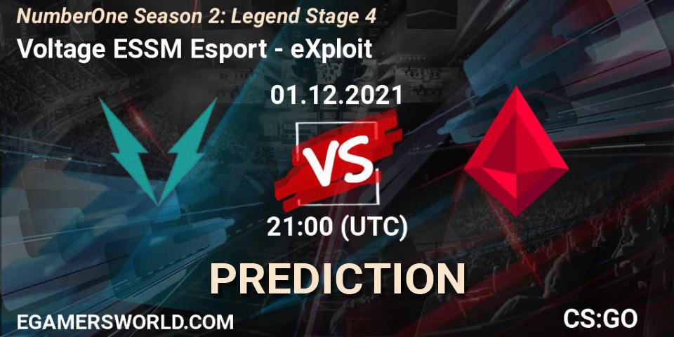 Prognose für das Spiel Voltage ESSM Esport VS eXploit. 01.12.21. CS2 (CS:GO) - NumberOne Season 2: Legend Stage 4