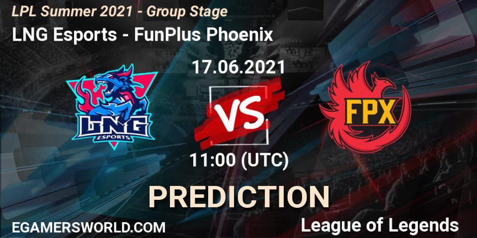 Prognose für das Spiel LNG Esports VS FunPlus Phoenix. 17.06.2021 at 11:00. LoL - LPL Summer 2021 - Group Stage